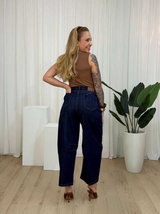 Calça ballon jeans azul escuro
