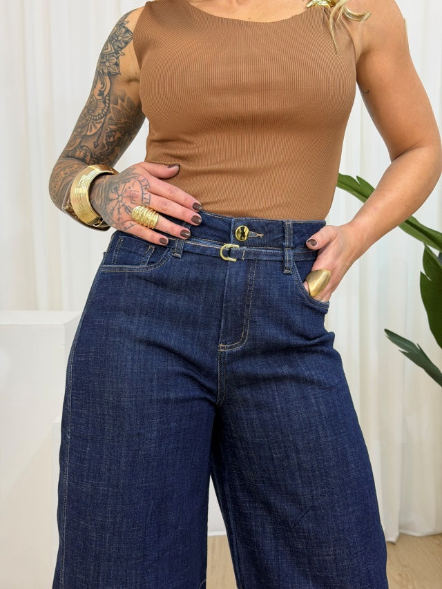 Calça ballon jeans azul escuro