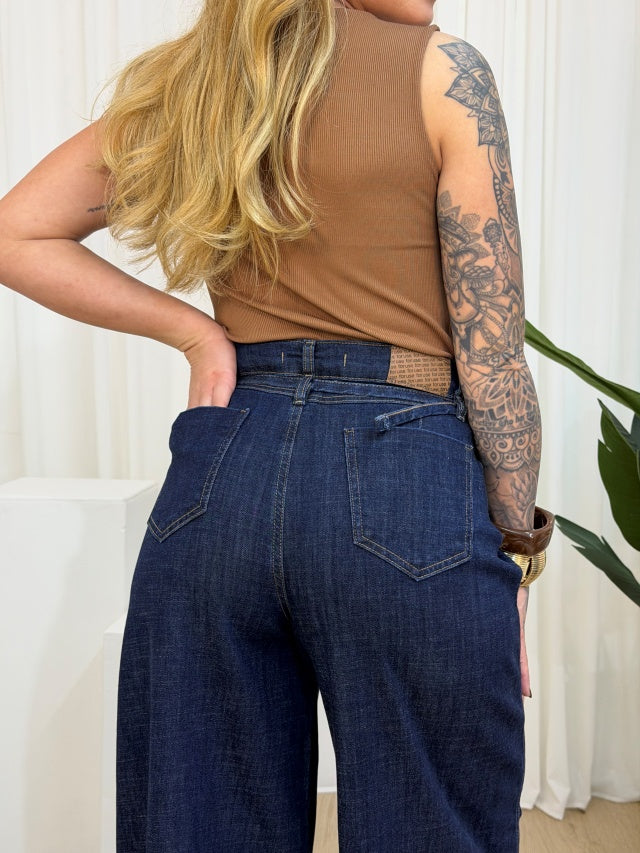 Calça ballon jeans azul escuro