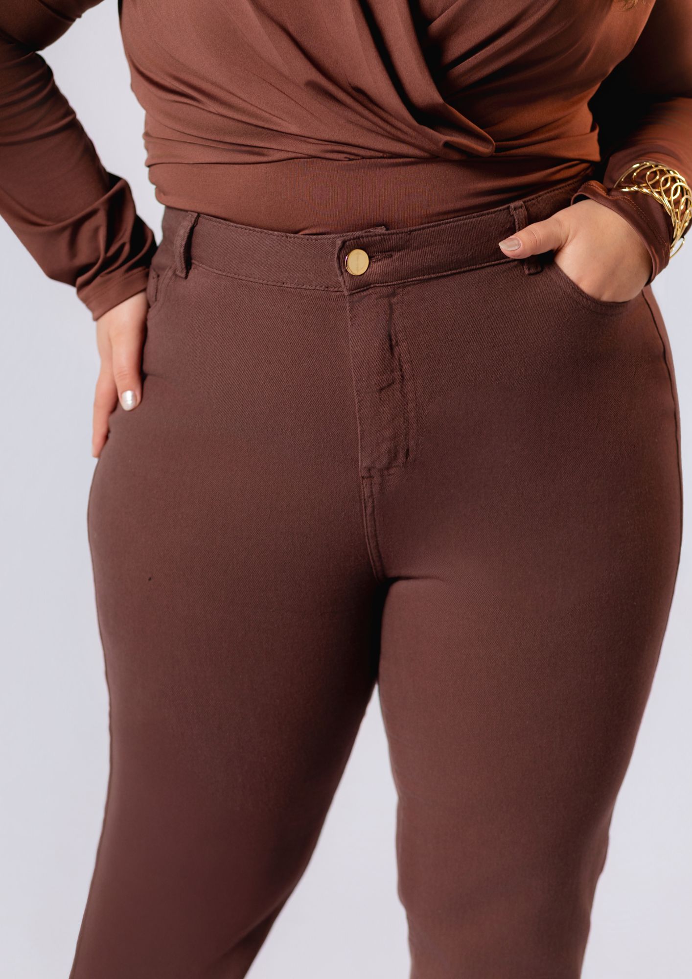 Calça Skinny Cintura Alta Marrom - Imagem 2
