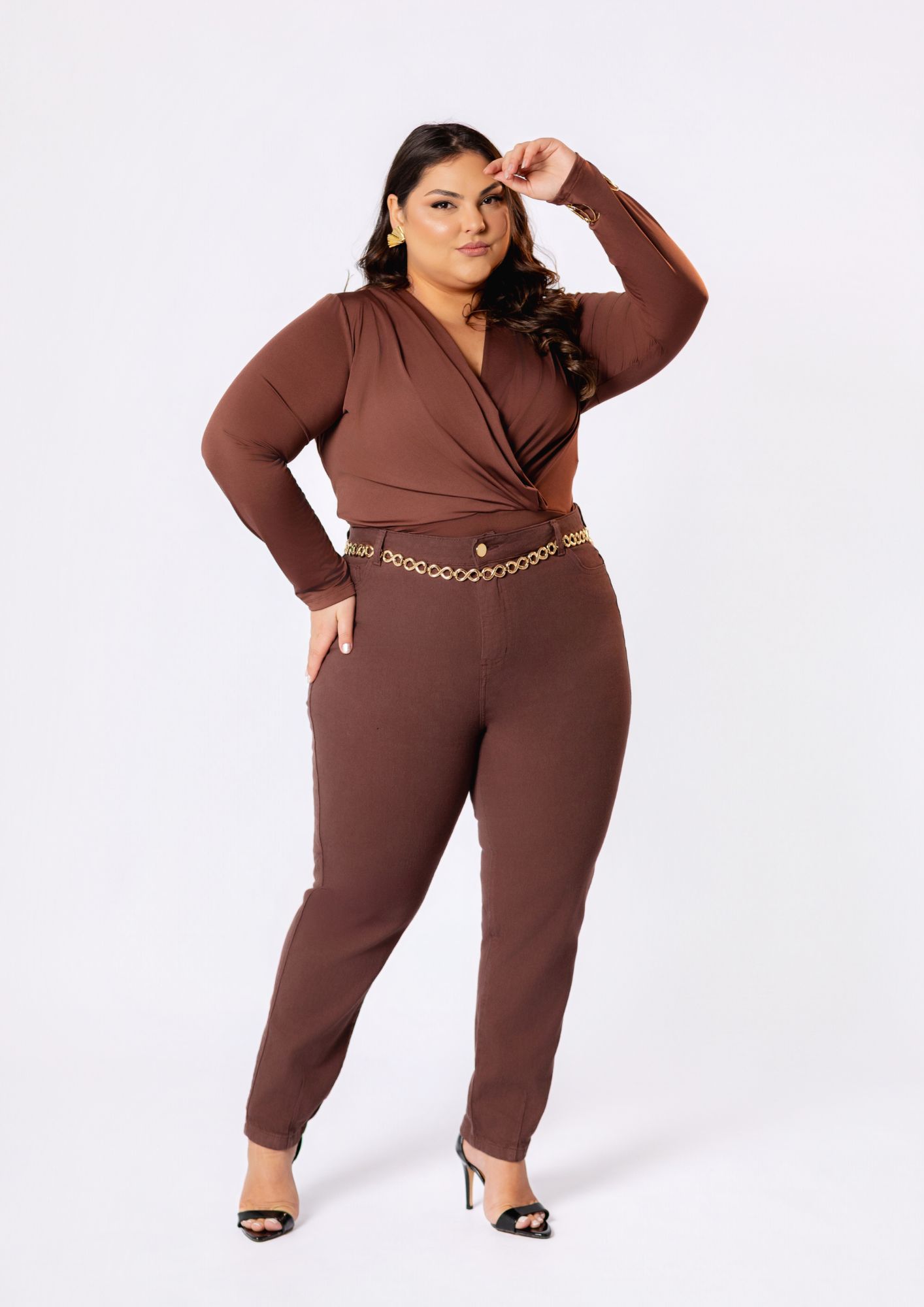 Calça Skinny Cintura Alta Marrom