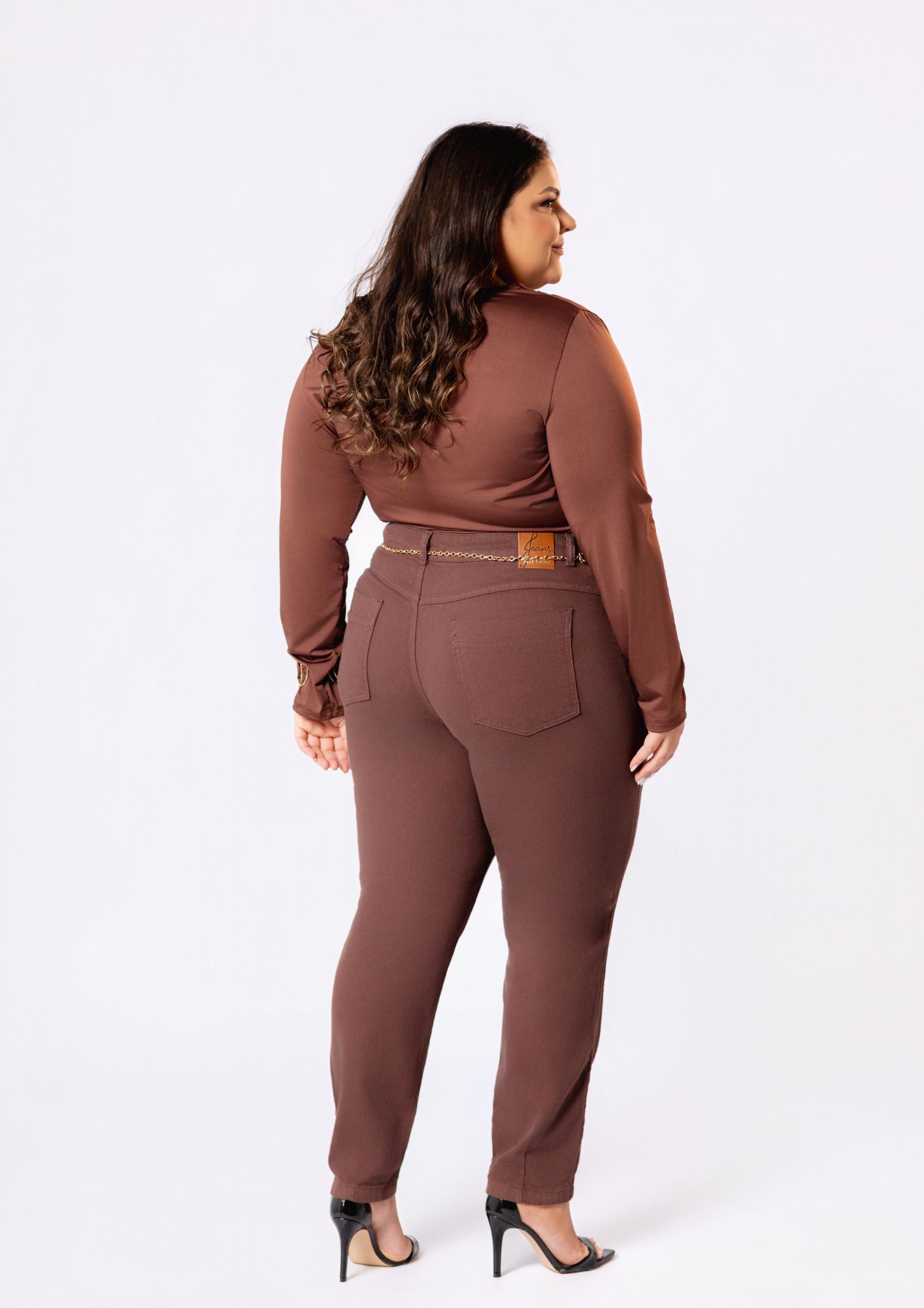 Calça Skinny Cintura Alta Marrom - Imagem 3
