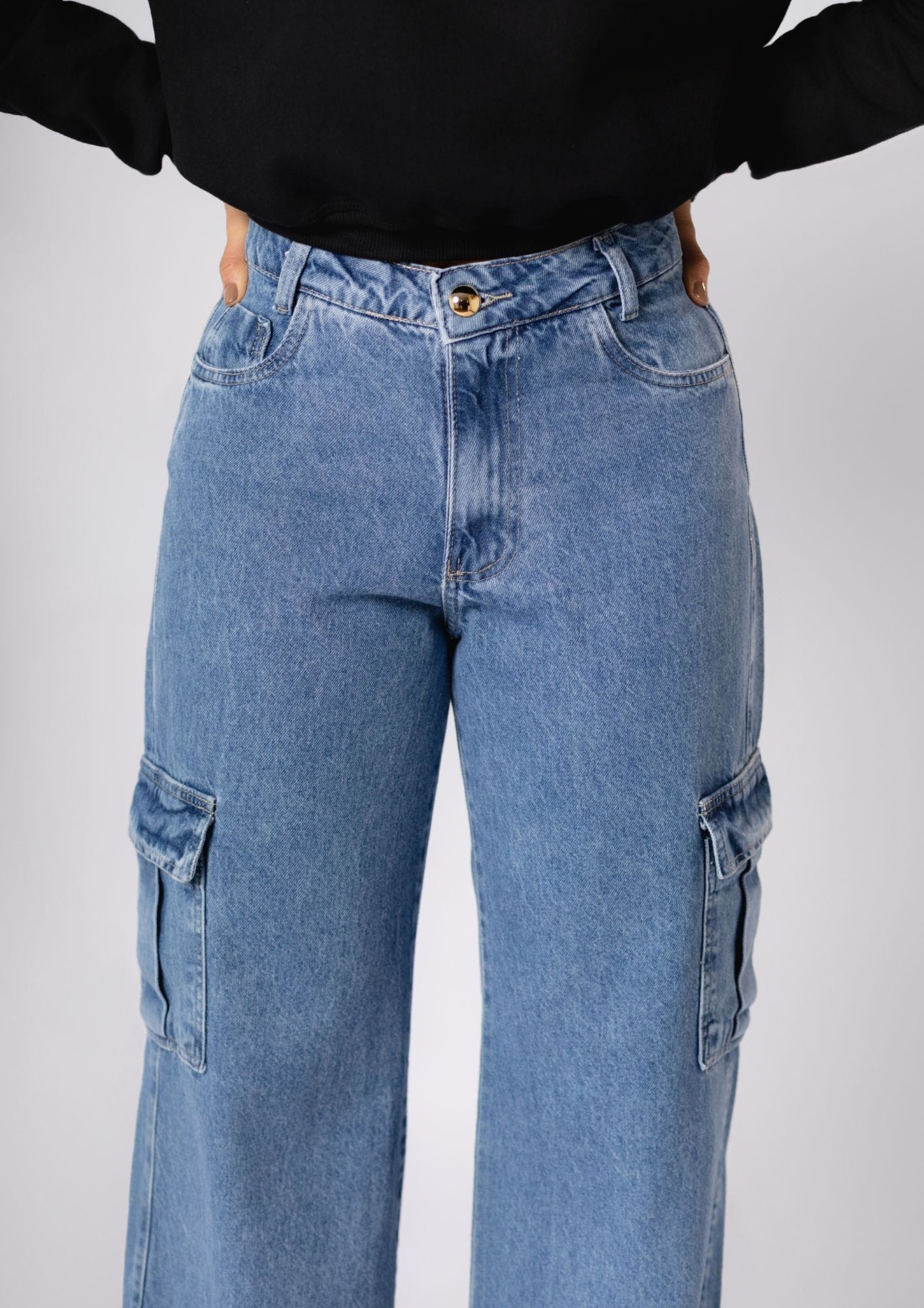 Calça Jeans Feminina Wide Leg Cargo  - Imagem 2