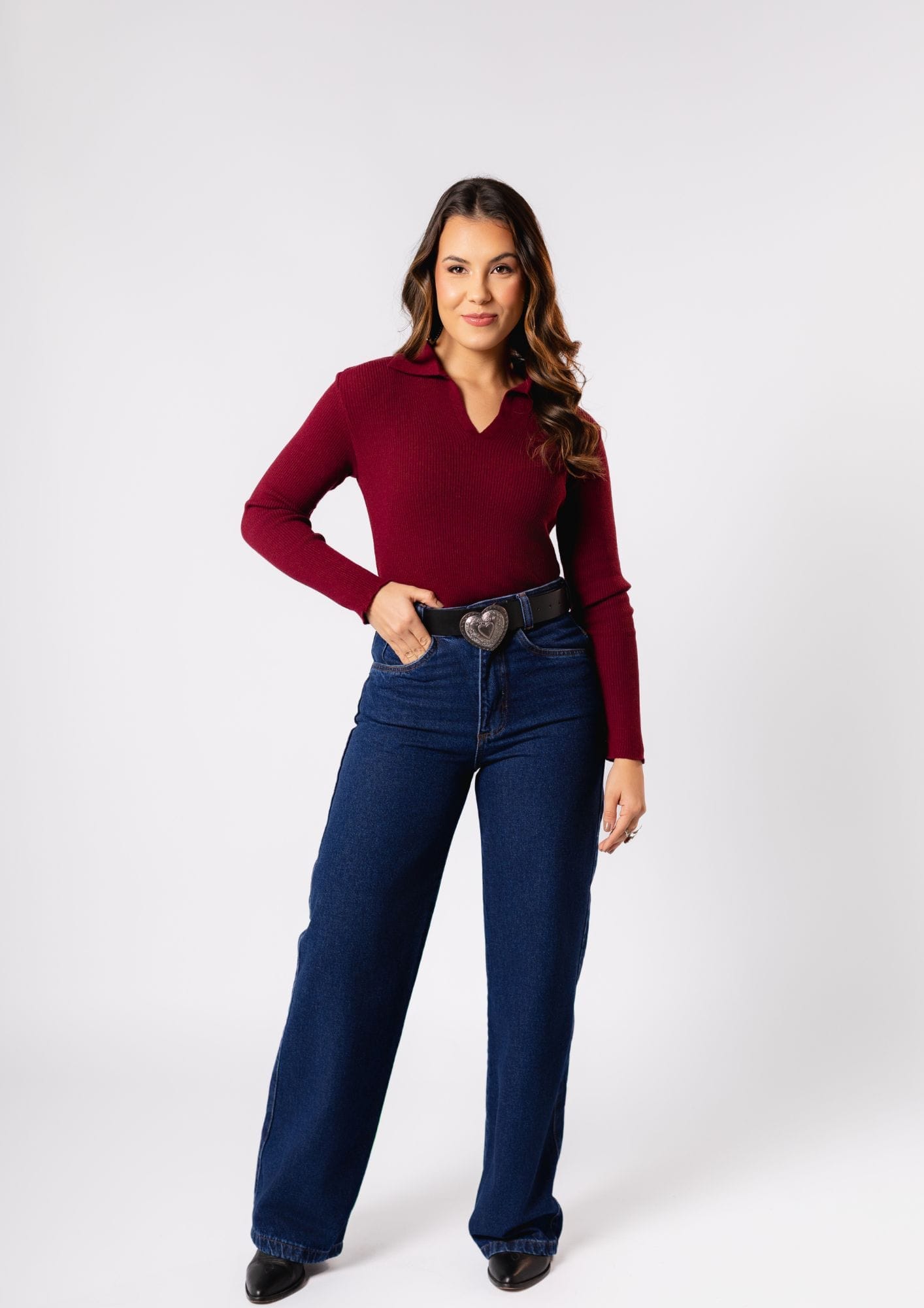 Calça Jeans Feminina Wide Leg Azul Escuro