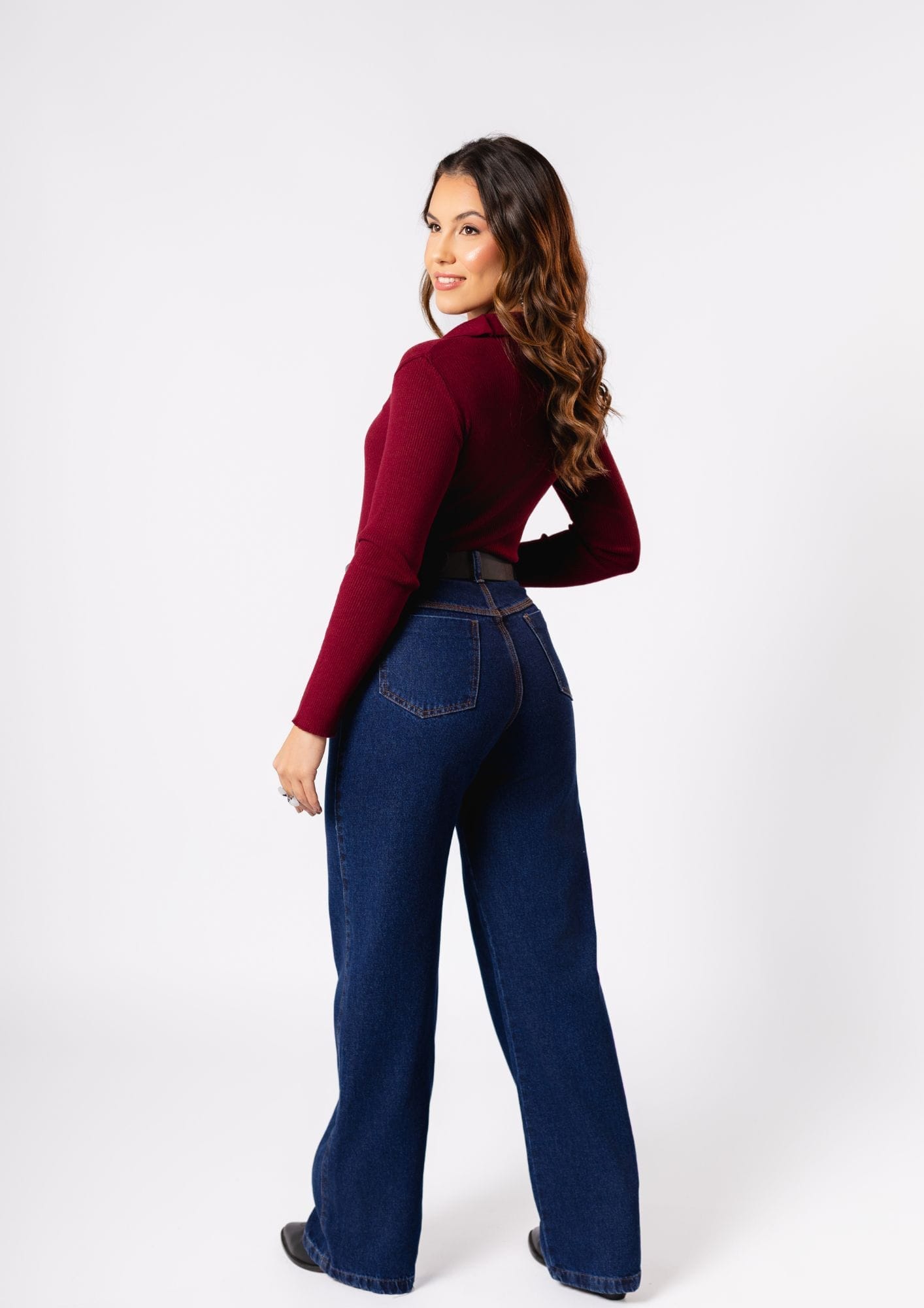 Calça Jeans Feminina Wide Leg Azul Escuro - Imagem 2