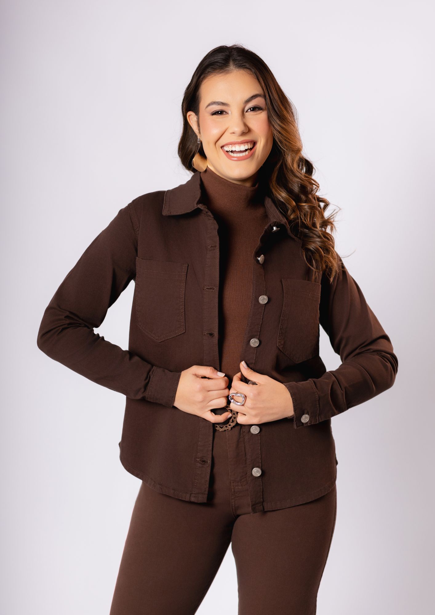 Camisa Feminina Marrom em Sarja - Imagem 3