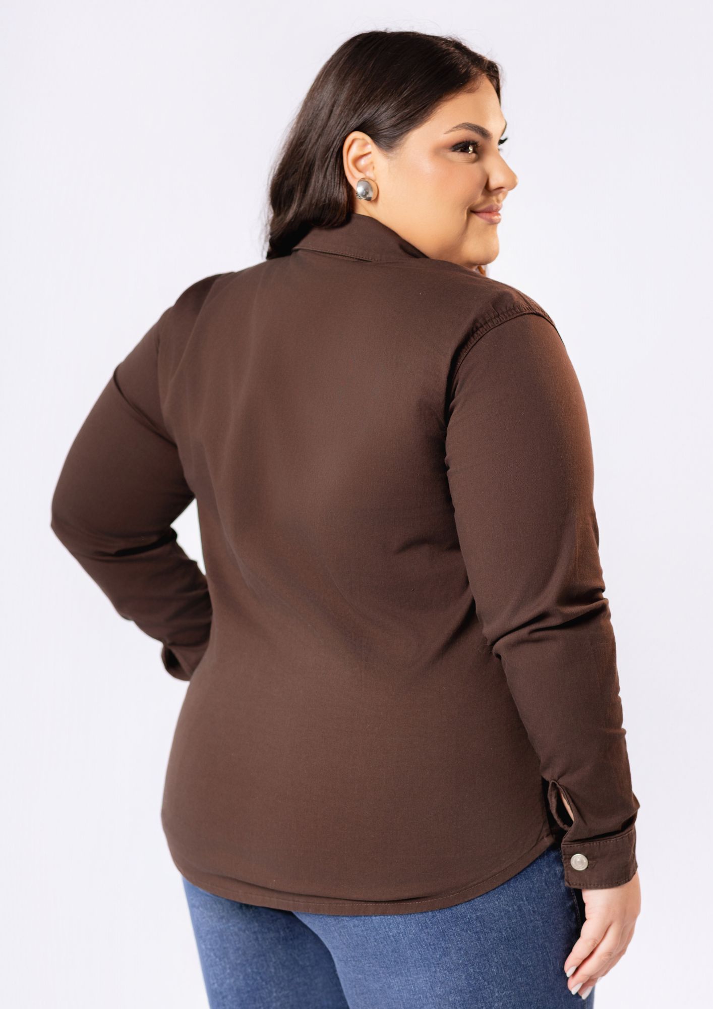 Camisa Feminina Marrom em Sarja - Imagem 2