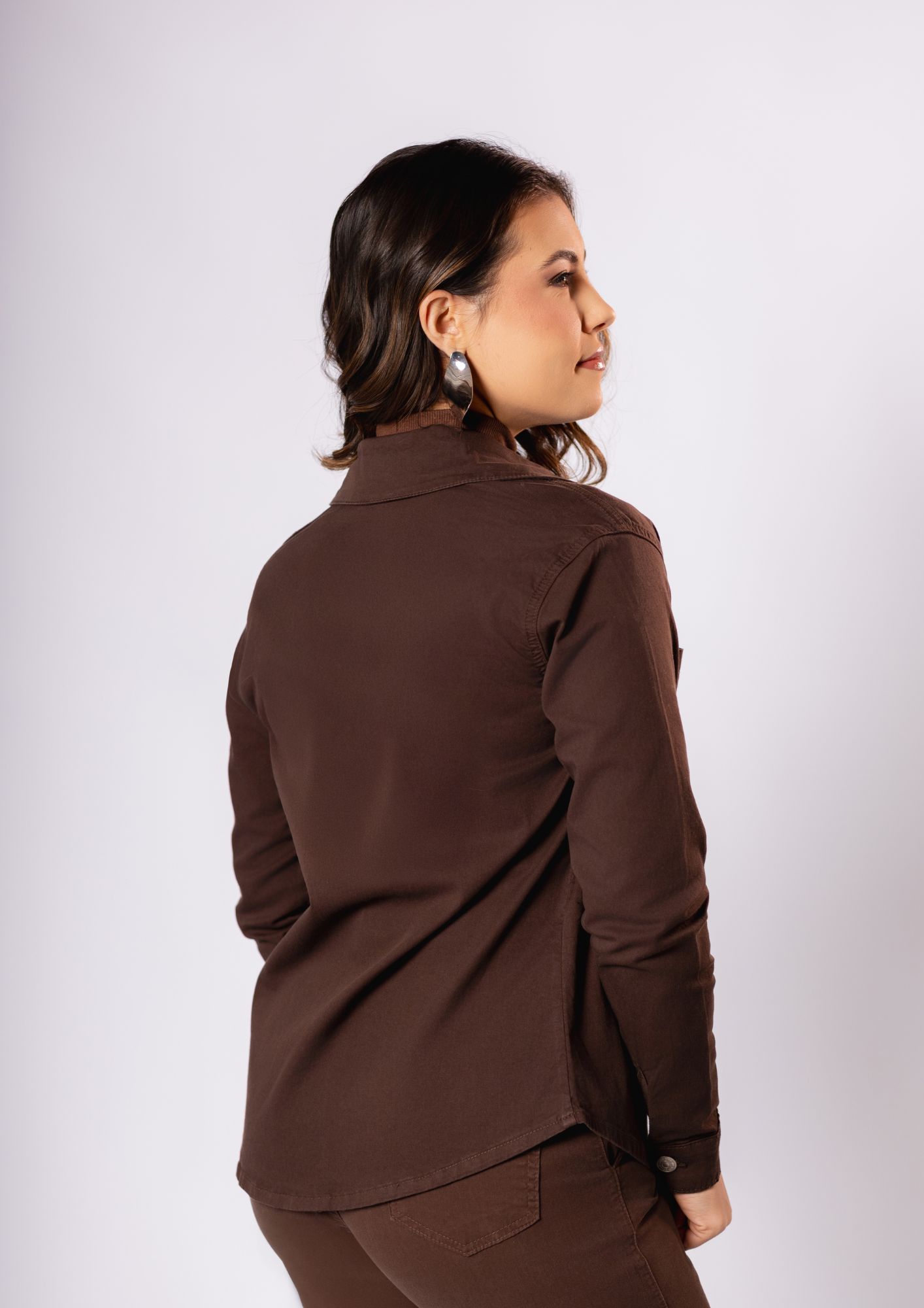 Camisa Feminina Marrom em Sarja - Imagem 4