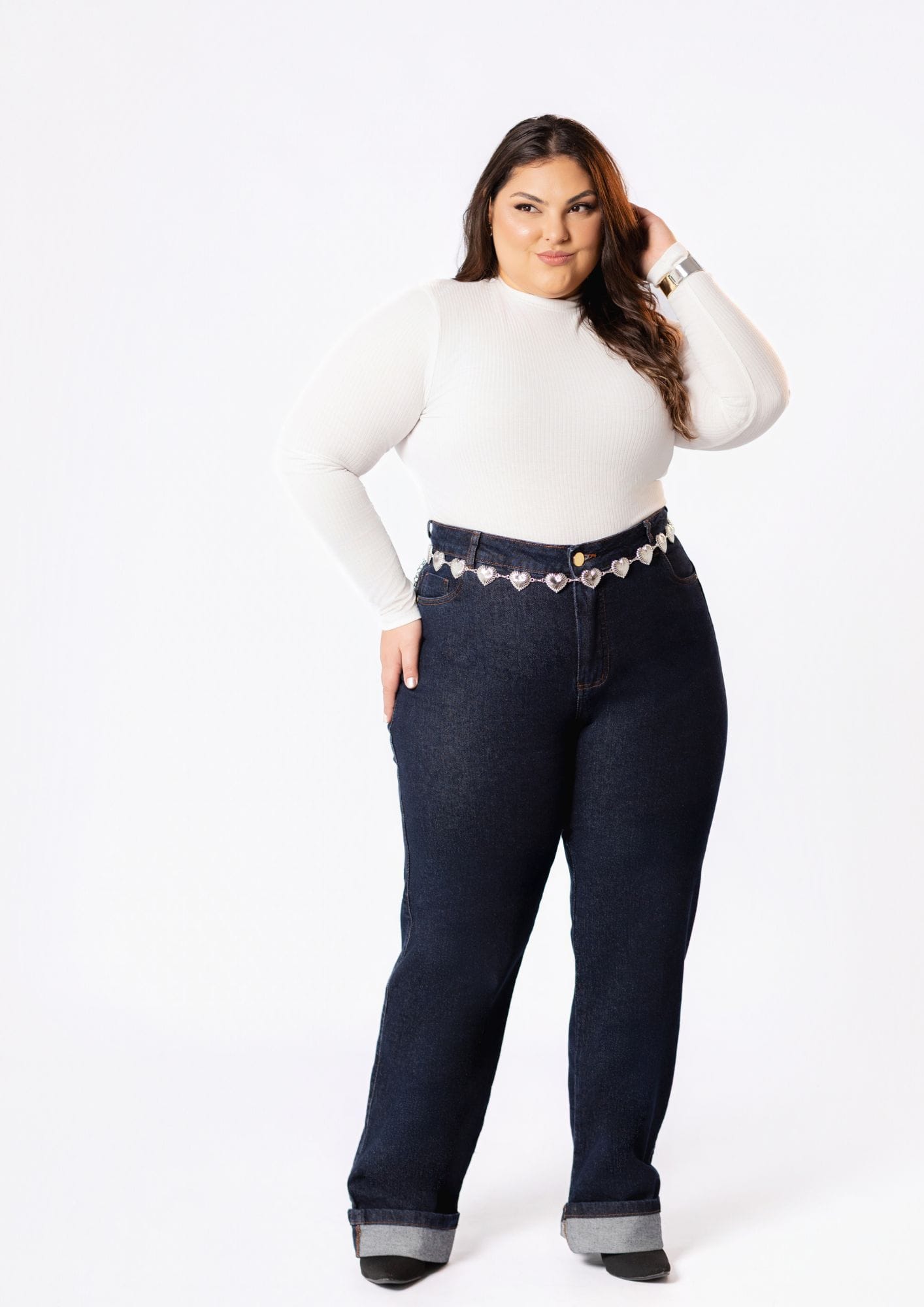 Calça chapa barriga Plus Size com Barra Dobrada