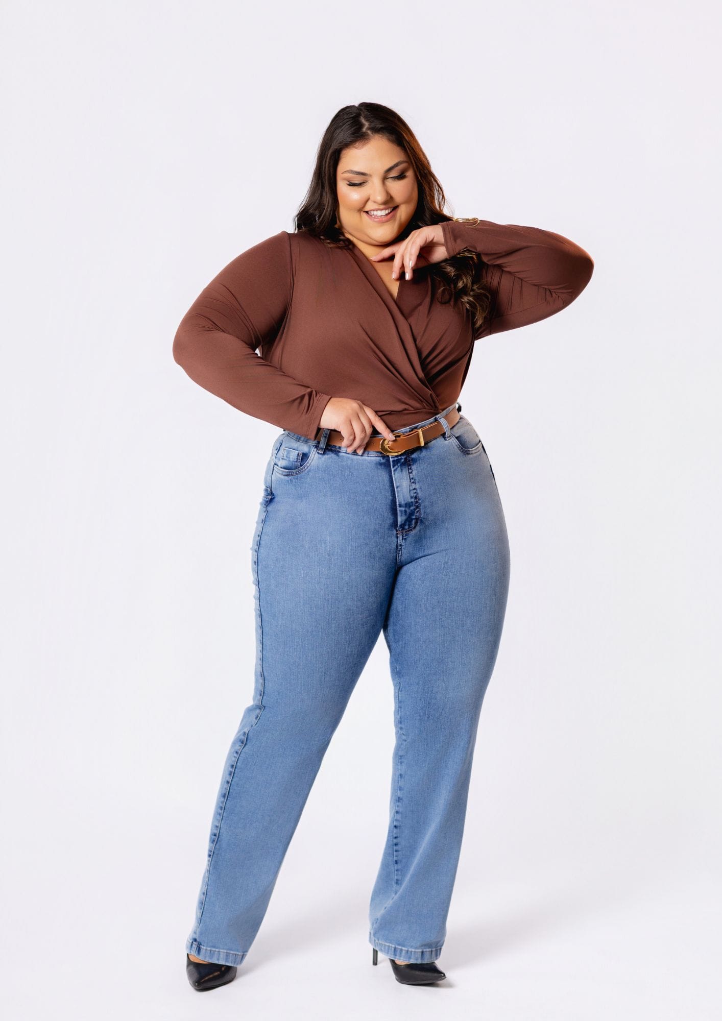 Calça Jeans Feminina Reta Plus Size Azul Claro