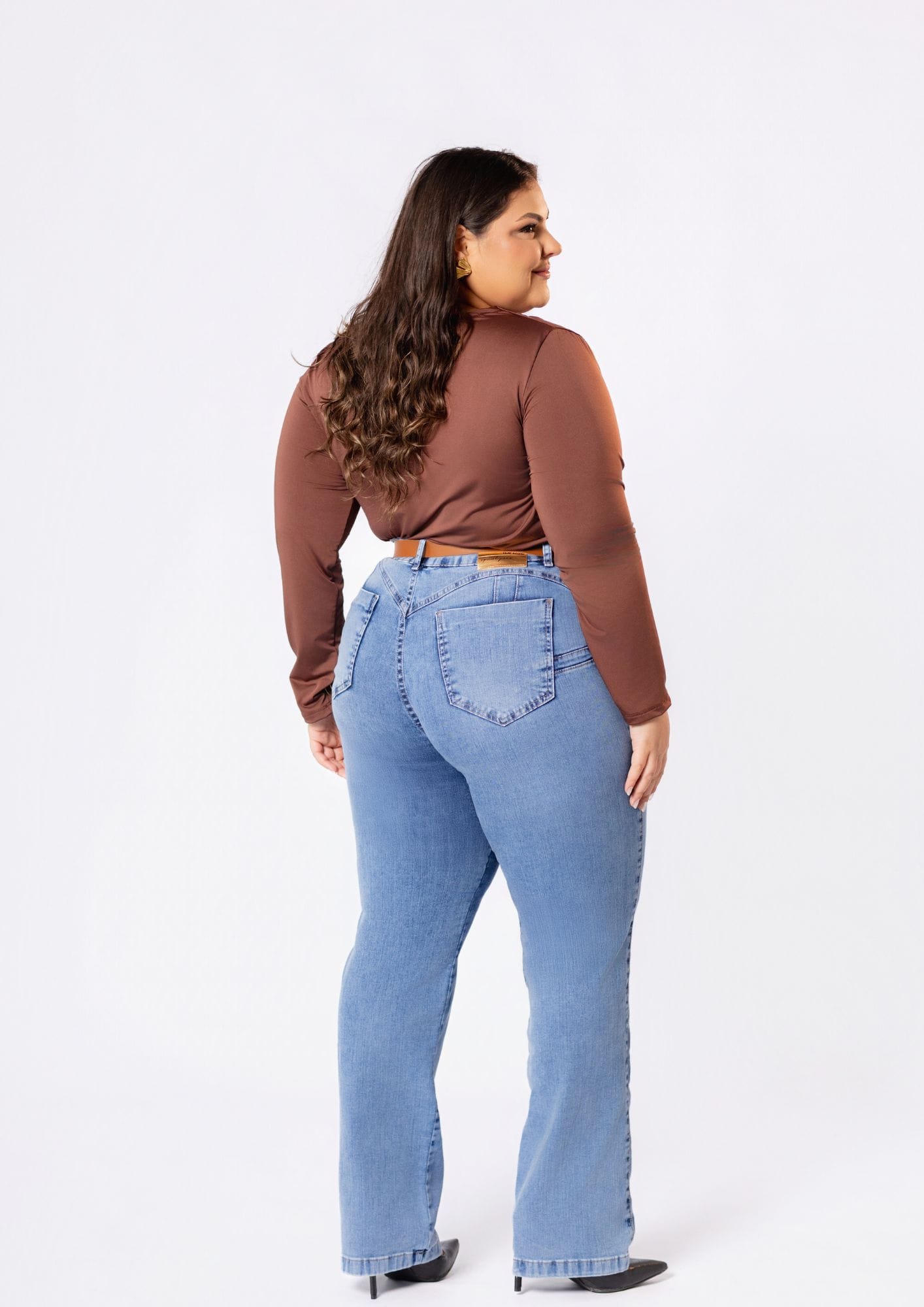 Calça Jeans Feminina Reta Plus Size Azul Claro - Imagem 3