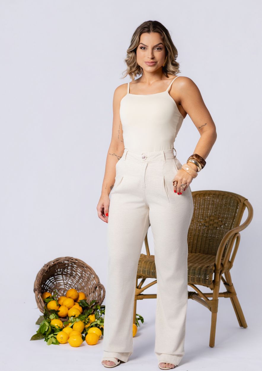Calça linho wide leg
