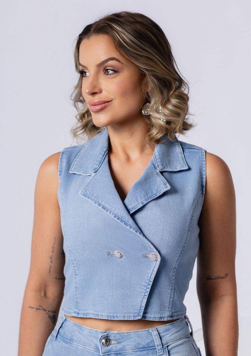 Colete Jeans Transpassado