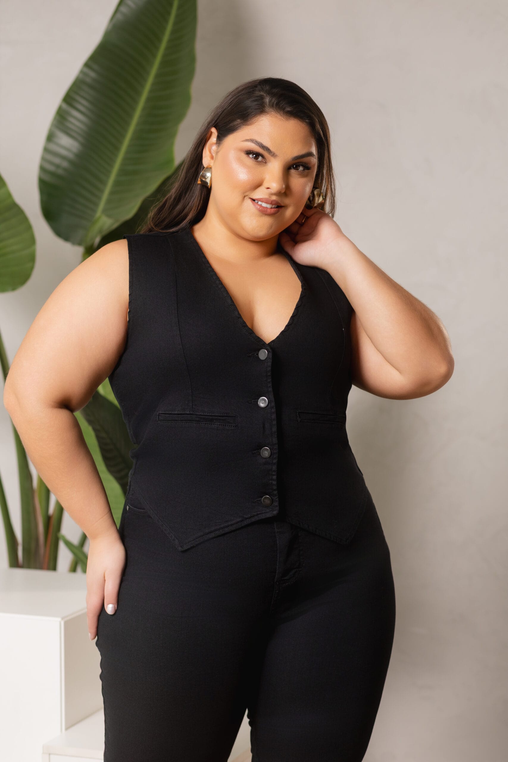 Colete Preto Jeans Plus Size