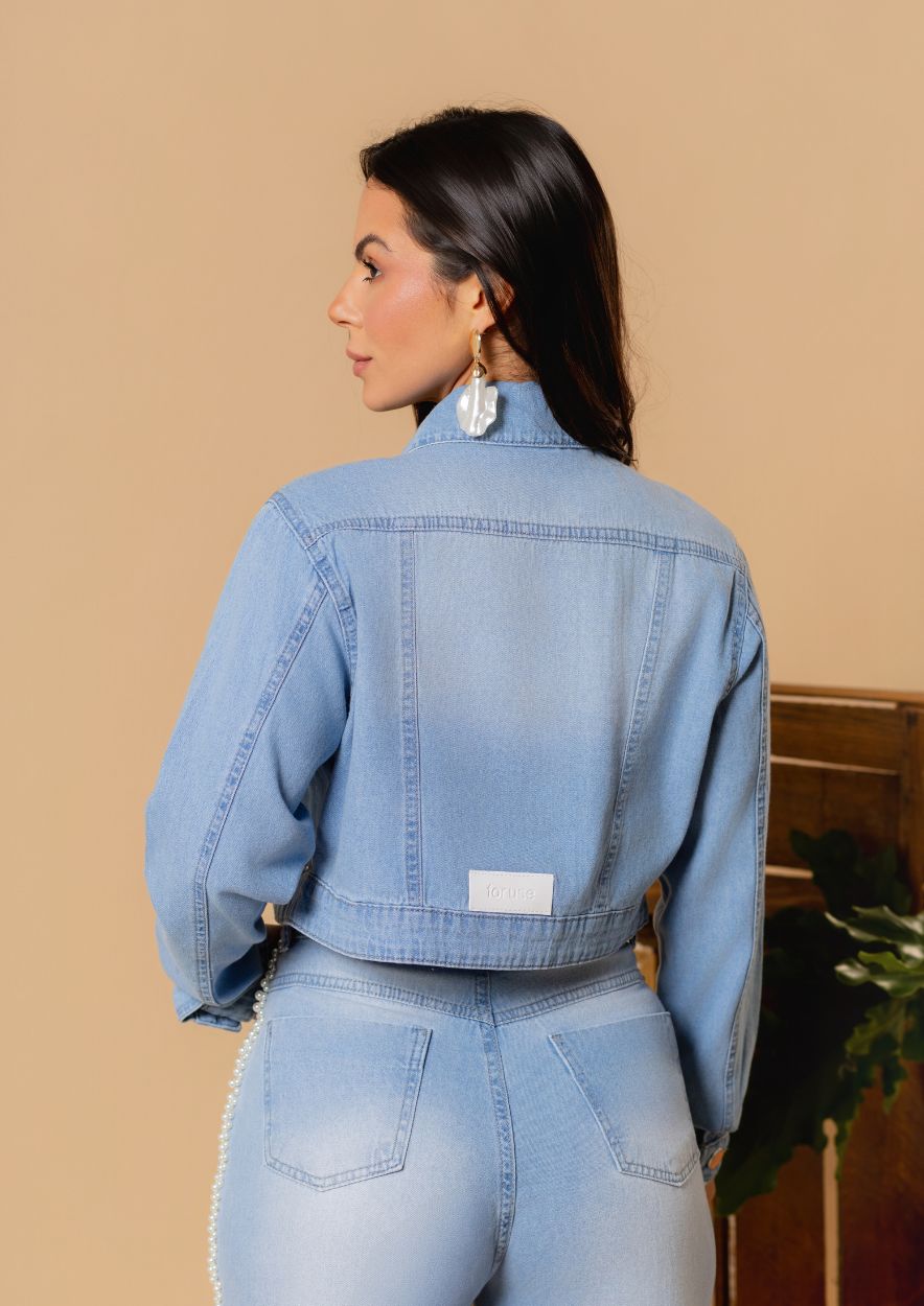 Jaqueta Jeans Cropped com Pérolas - Imagem 5