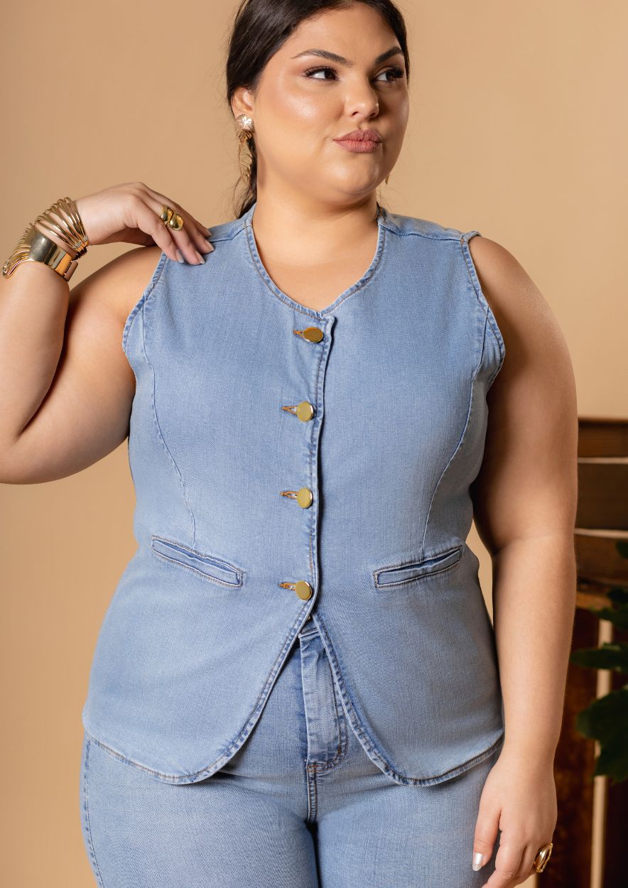Colete Jeans Feminino - Plus Size - Imagem 5