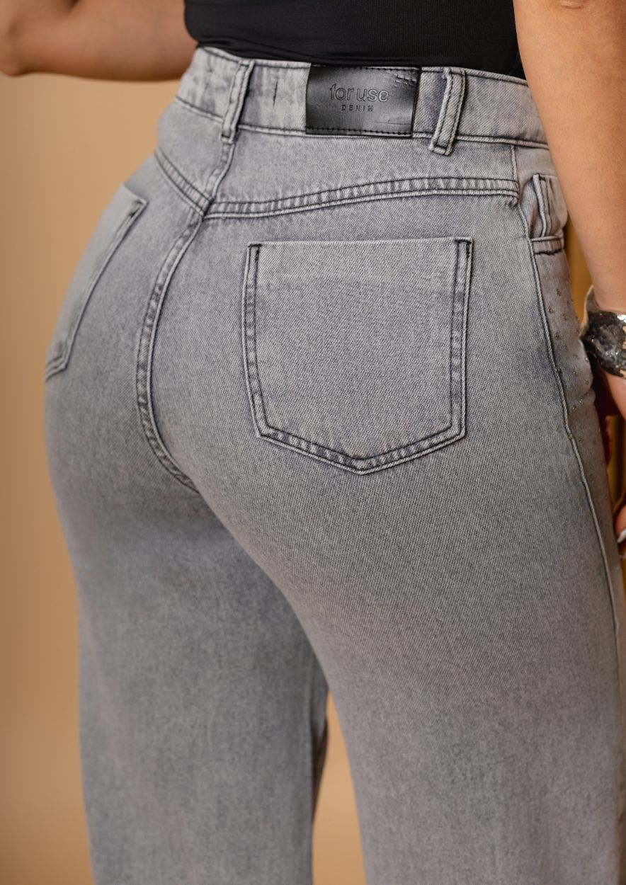 Calça Jeans Wide Leg com Strass - Imagem 4