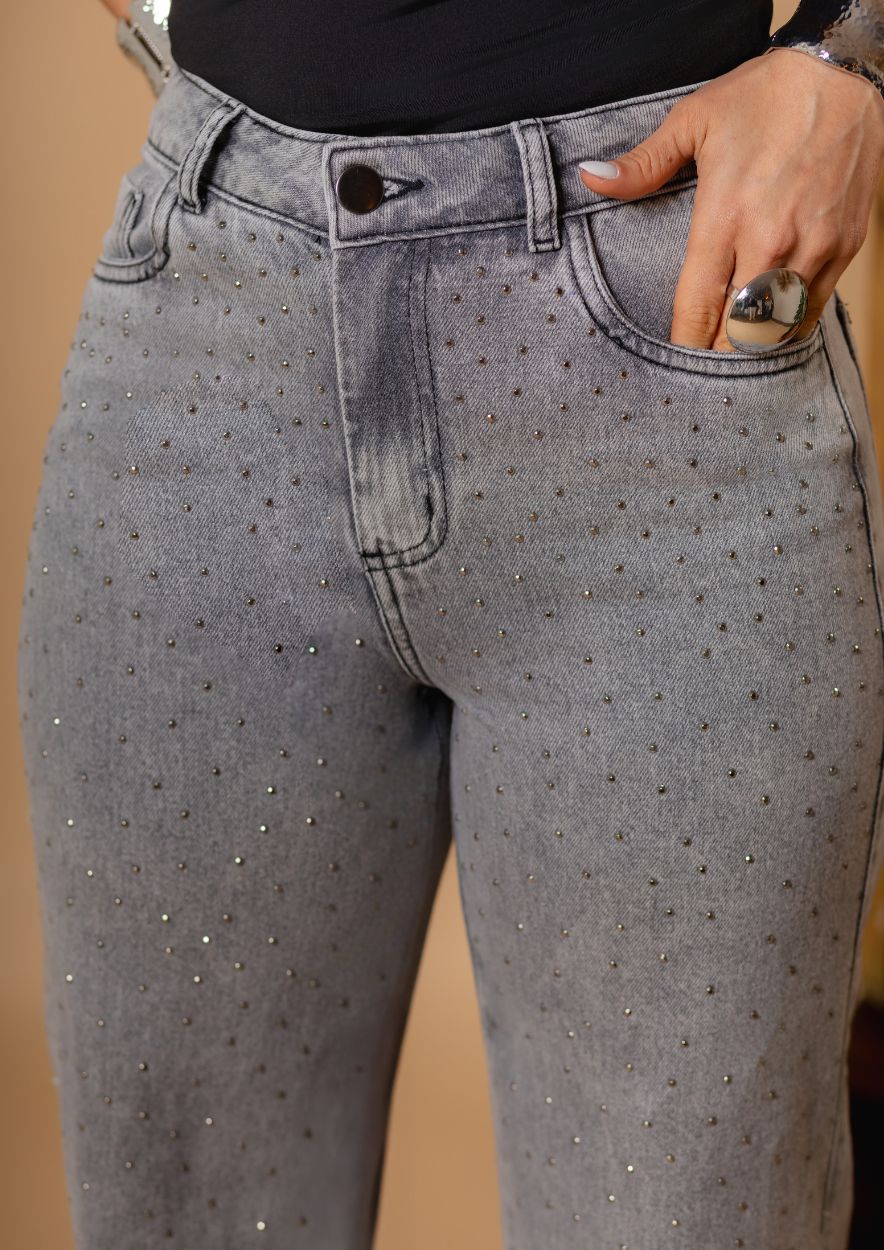 Calça Jeans Wide Leg com Strass - Imagem 2