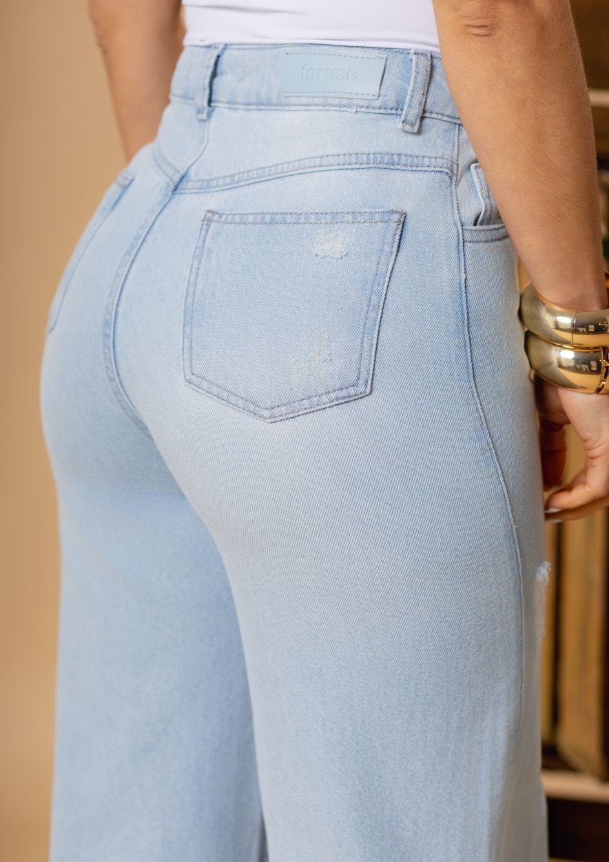 Calça Wide Leg Com Destroyed no Joelho - Imagem 4