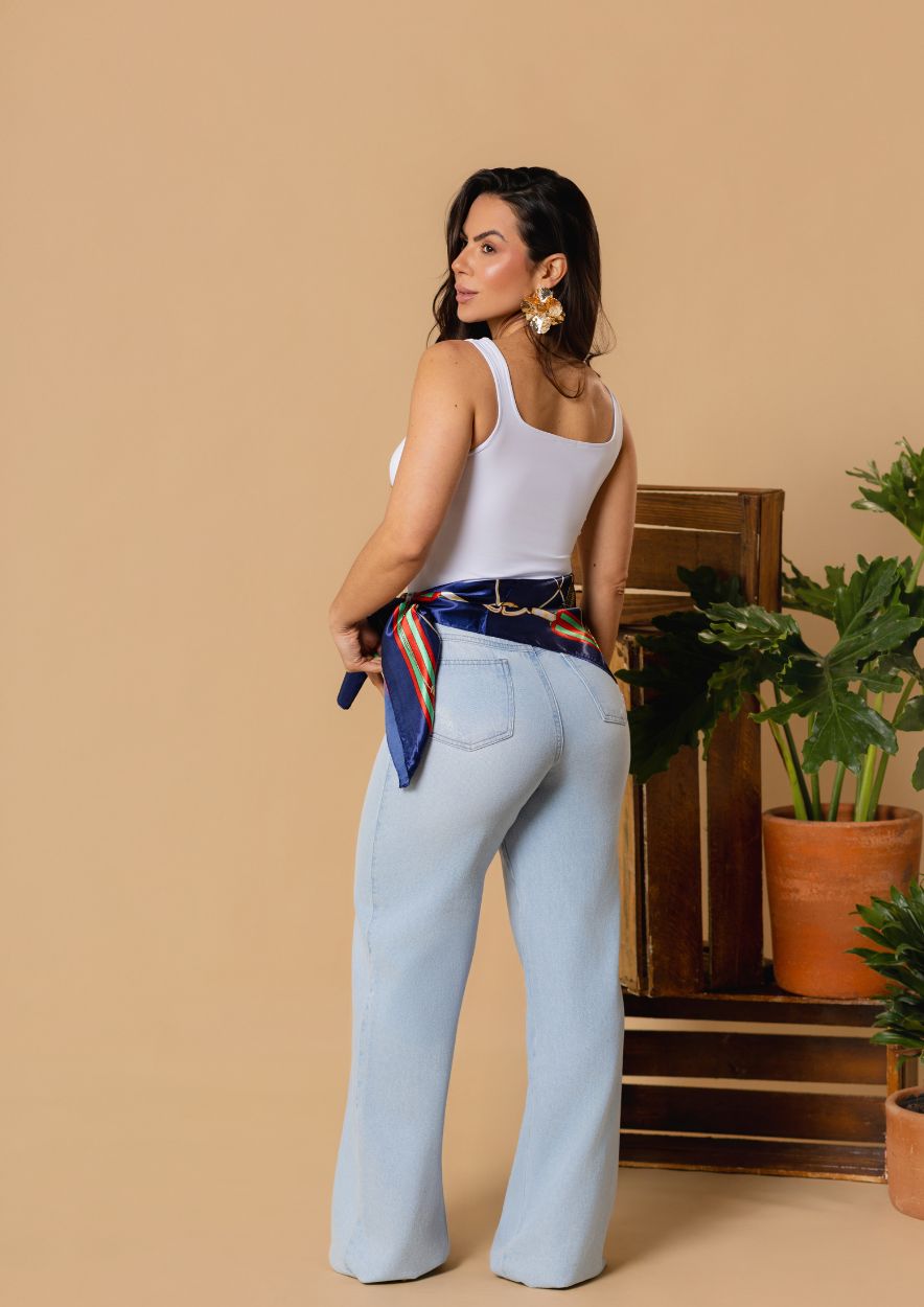 Calça Wide Leg Com Destroyed no Joelho - Imagem 3