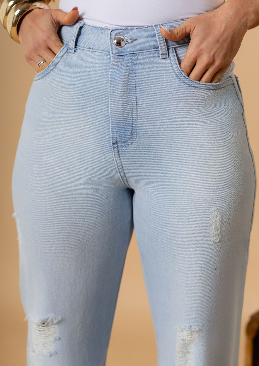 Calça Wide Leg Com Destroyed no Joelho - Imagem 2