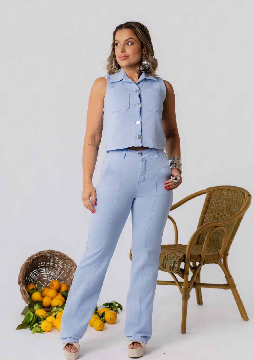 Colete Jeans Azul Claro Sem Manga - Imagem 3
