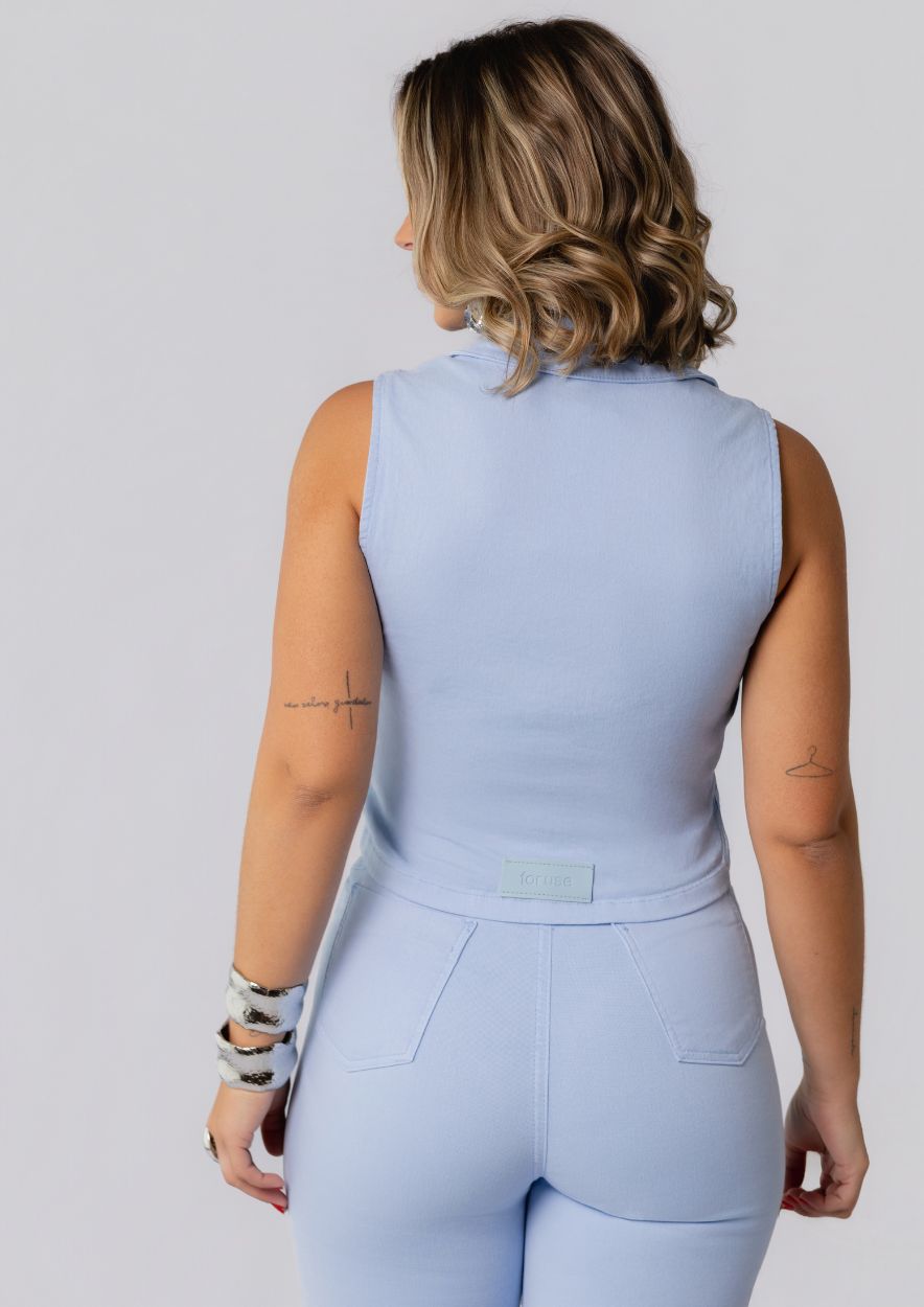 Colete Jeans Azul Claro Sem Manga - Imagem 2