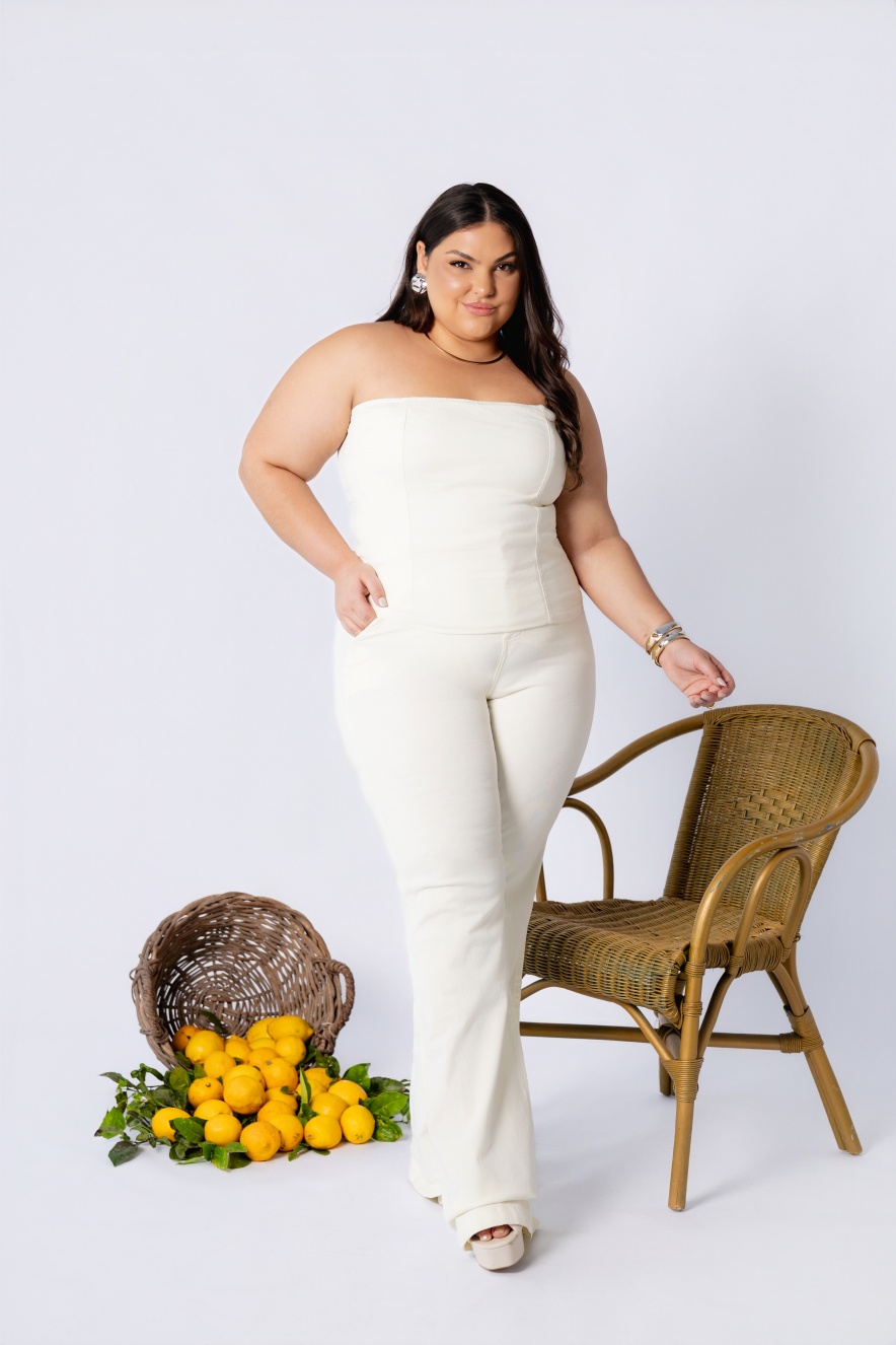 Calça Flare Cor Amarelo Suave