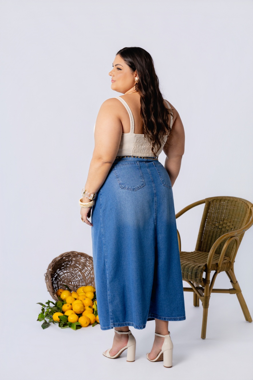 Saia Jeans Midi Cintura Alta - Imagem 3