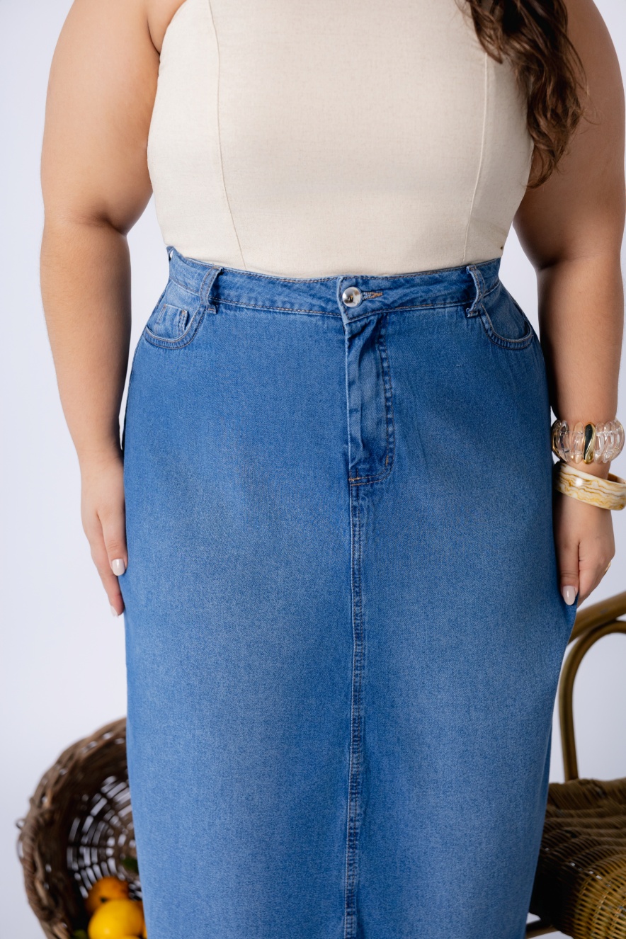 Saia Jeans Midi Cintura Alta - Imagem 2