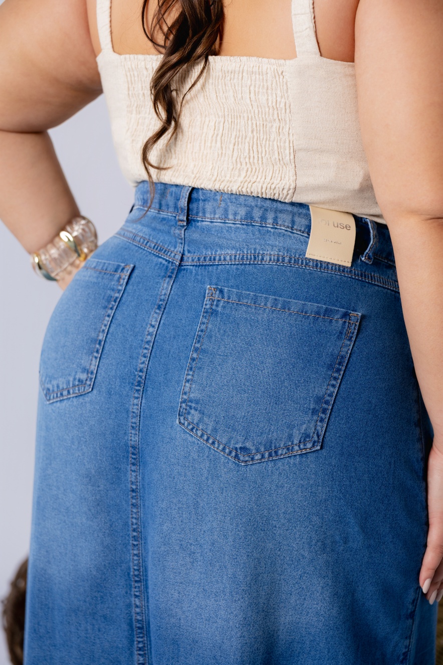 Saia Jeans Midi Cintura Alta - Imagem 4