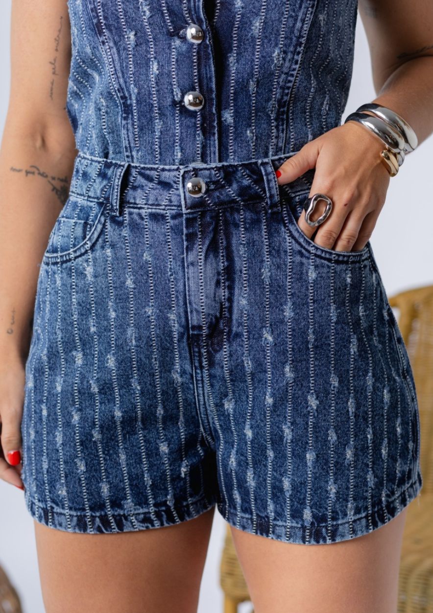 Short Jeans Feminino Listrado - Imagem 2