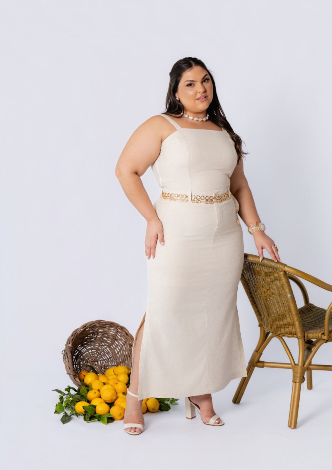 Saia  Midi de Linho com Fenda Lateral - Imagem 3