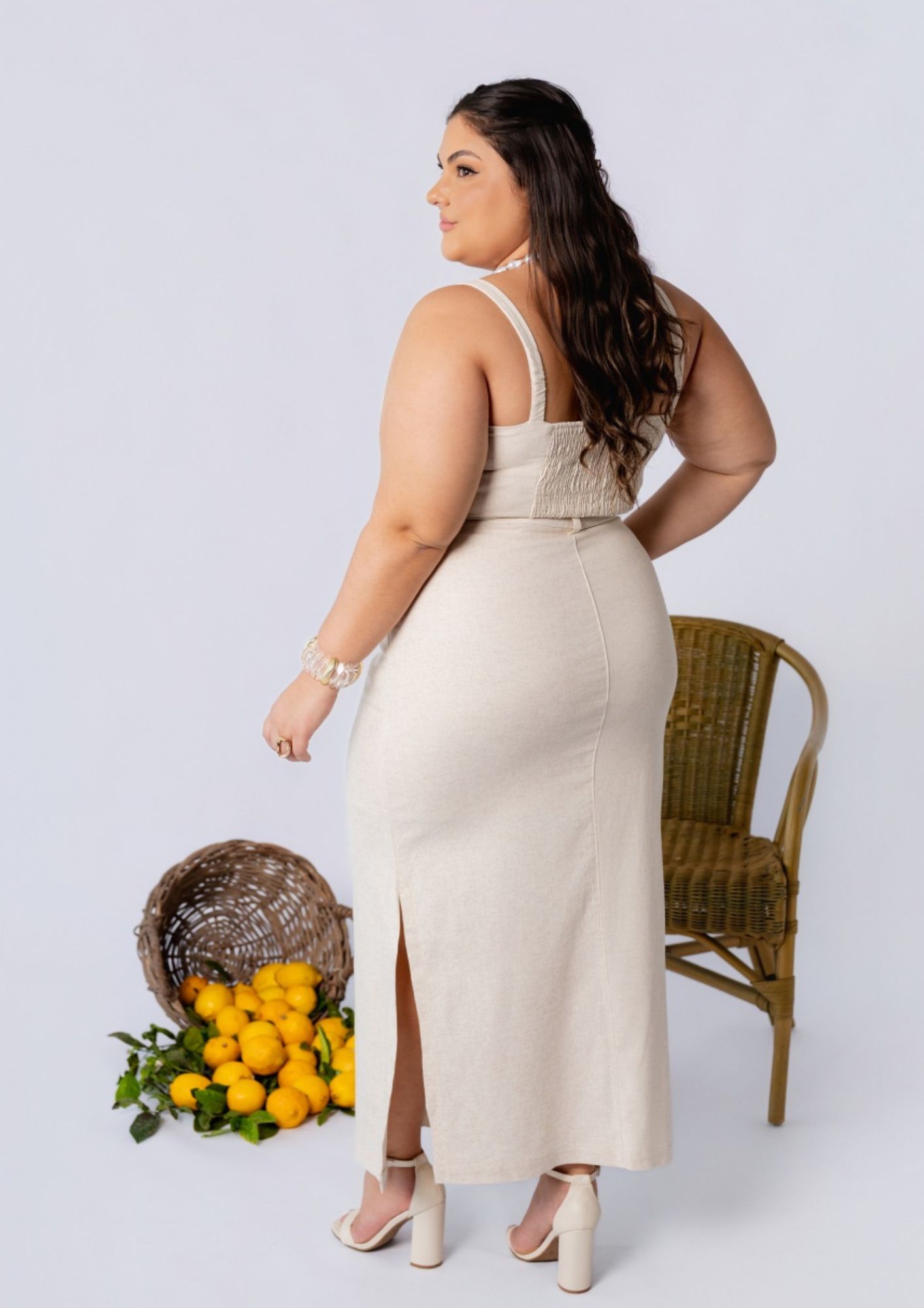 Saia  Midi de Linho com Fenda Lateral - Imagem 6