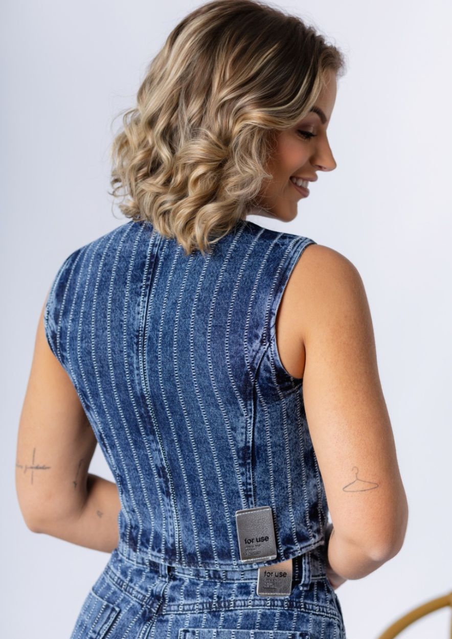 Colete Jeans Feminino Listrado - Imagem 2