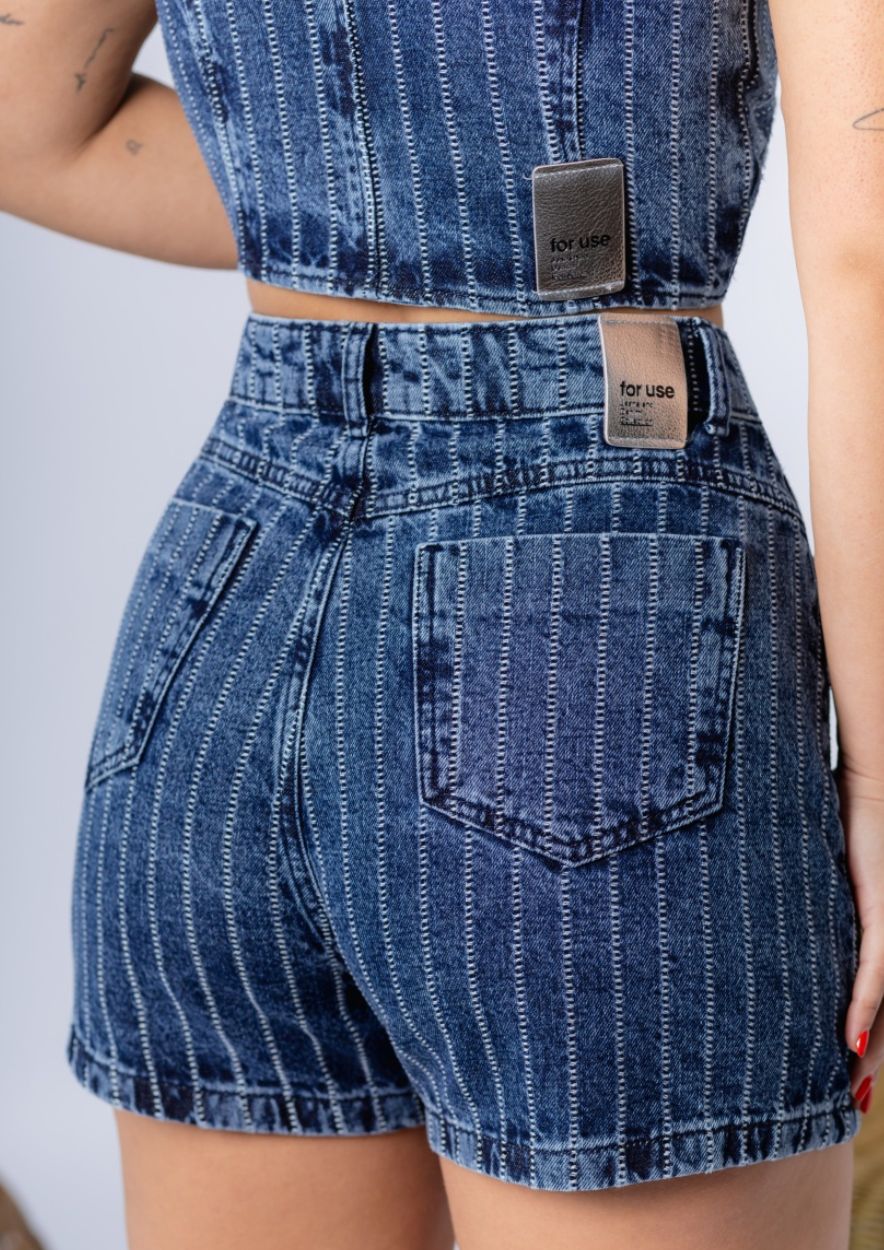 Short Jeans Feminino Listrado - Imagem 3