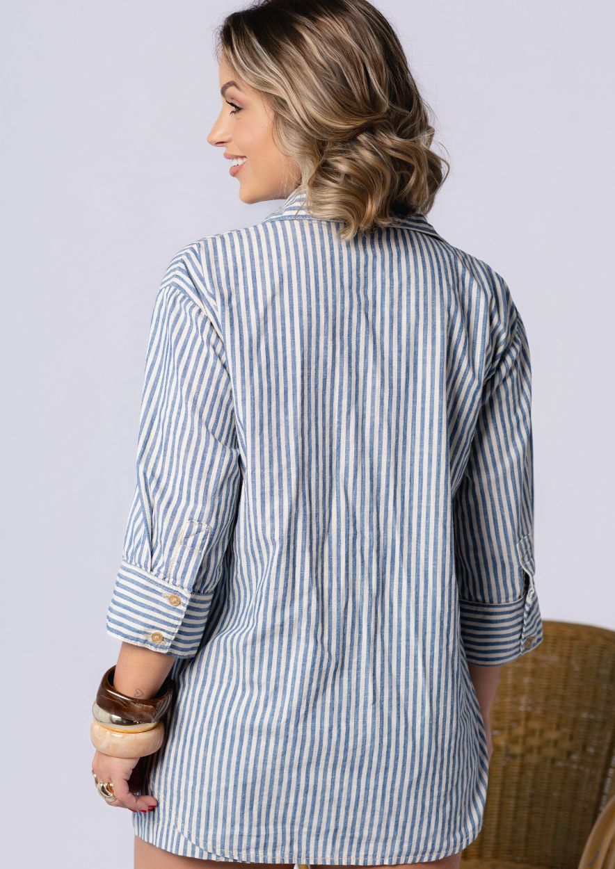 Camisa Listrada Azul e Off White - Imagem 2