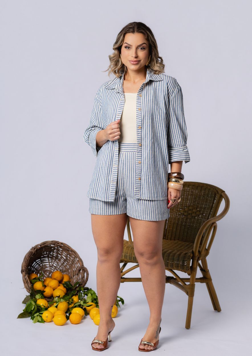 Camisa Listrada Azul e Off White - Imagem 3