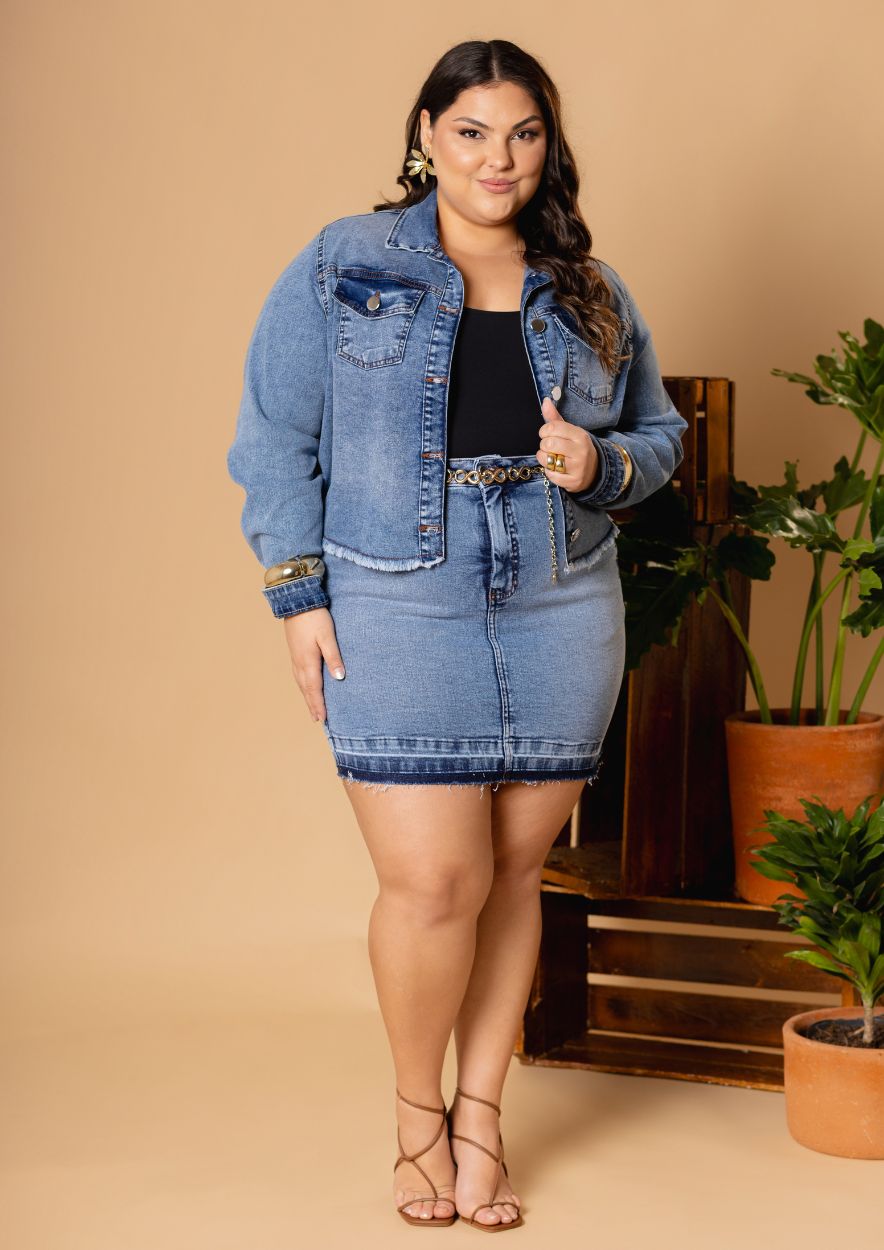 Saia jeans plus size feminina - Imagem 5