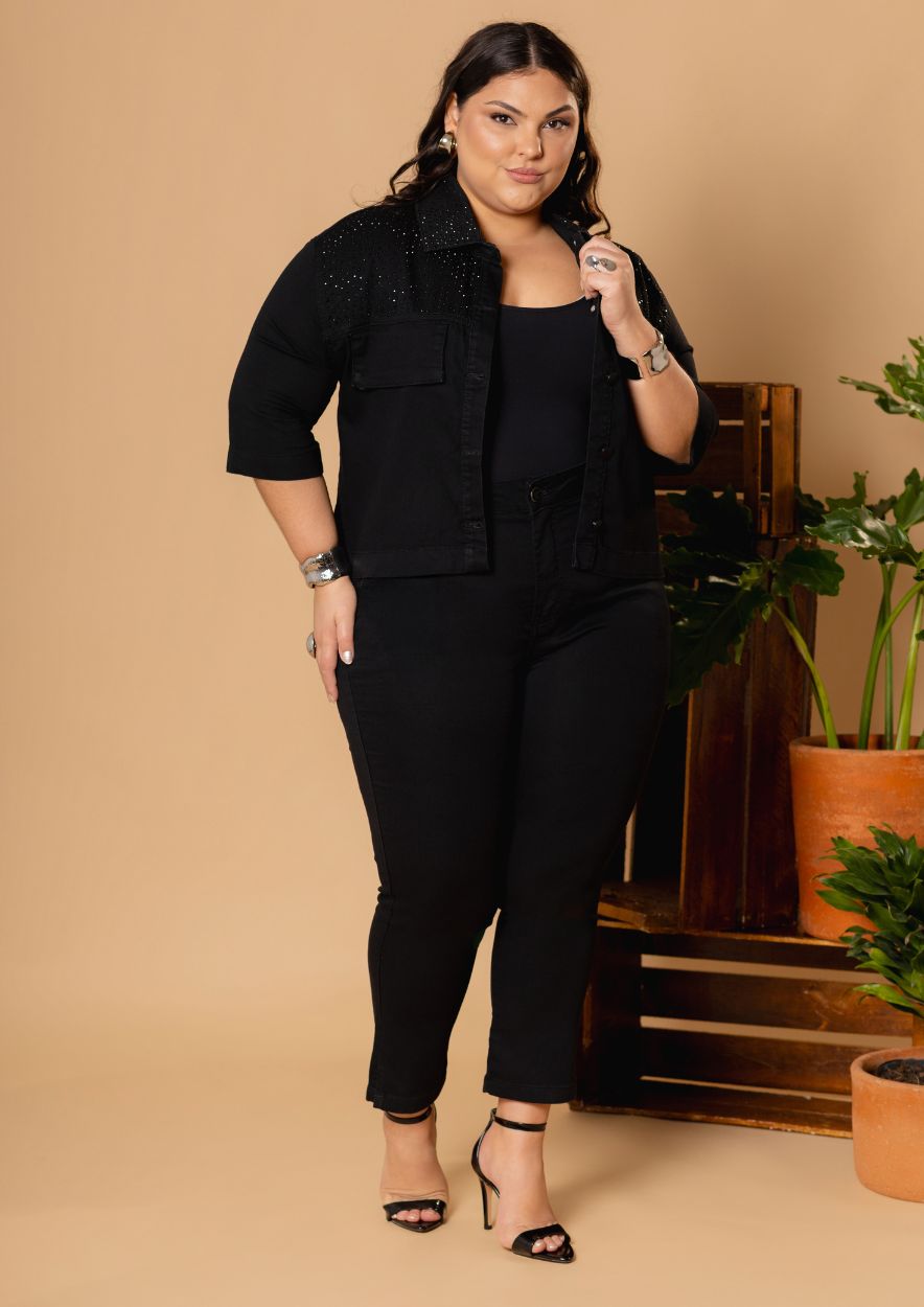 Midi Pant Preta Feminina Plus Size