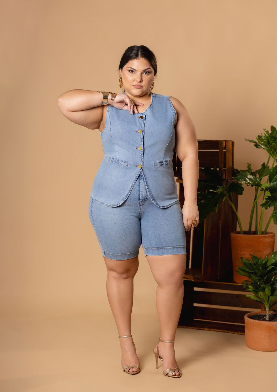 Bermuda Jeans Feminina Plus Size
