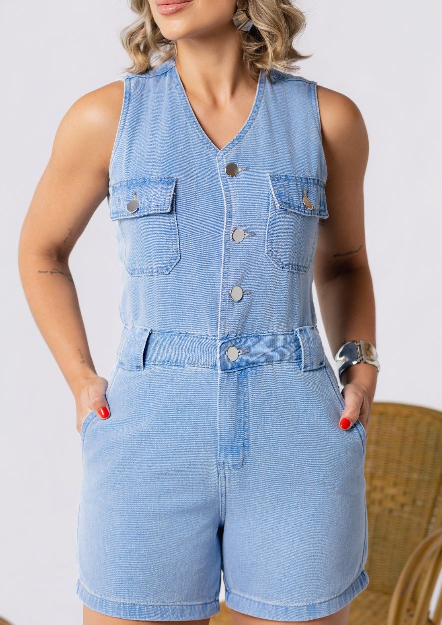 Macaquinho Jeans Feminino Sem Mangas - Imagem 3