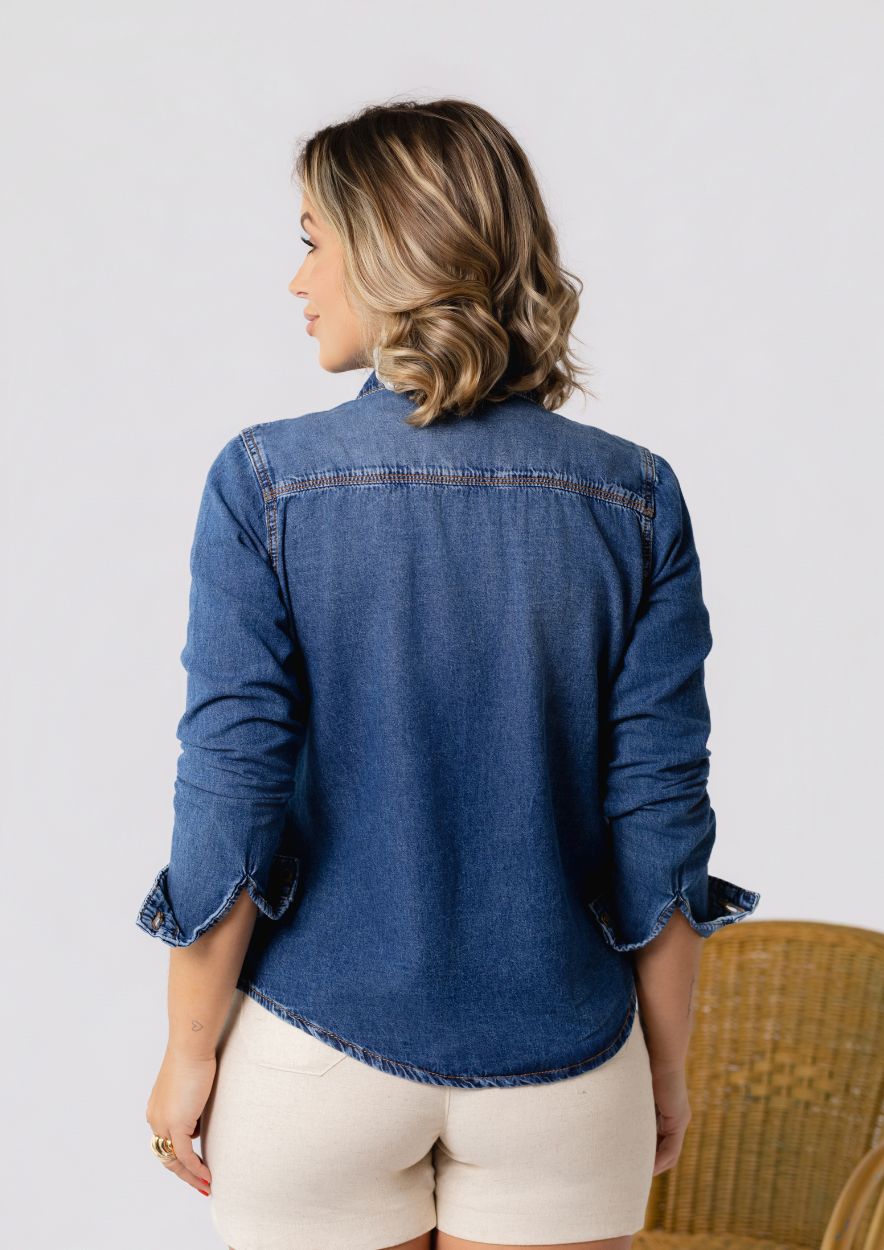 Camisa Jeans Feminina Manga Longa com Botões - Imagem 2