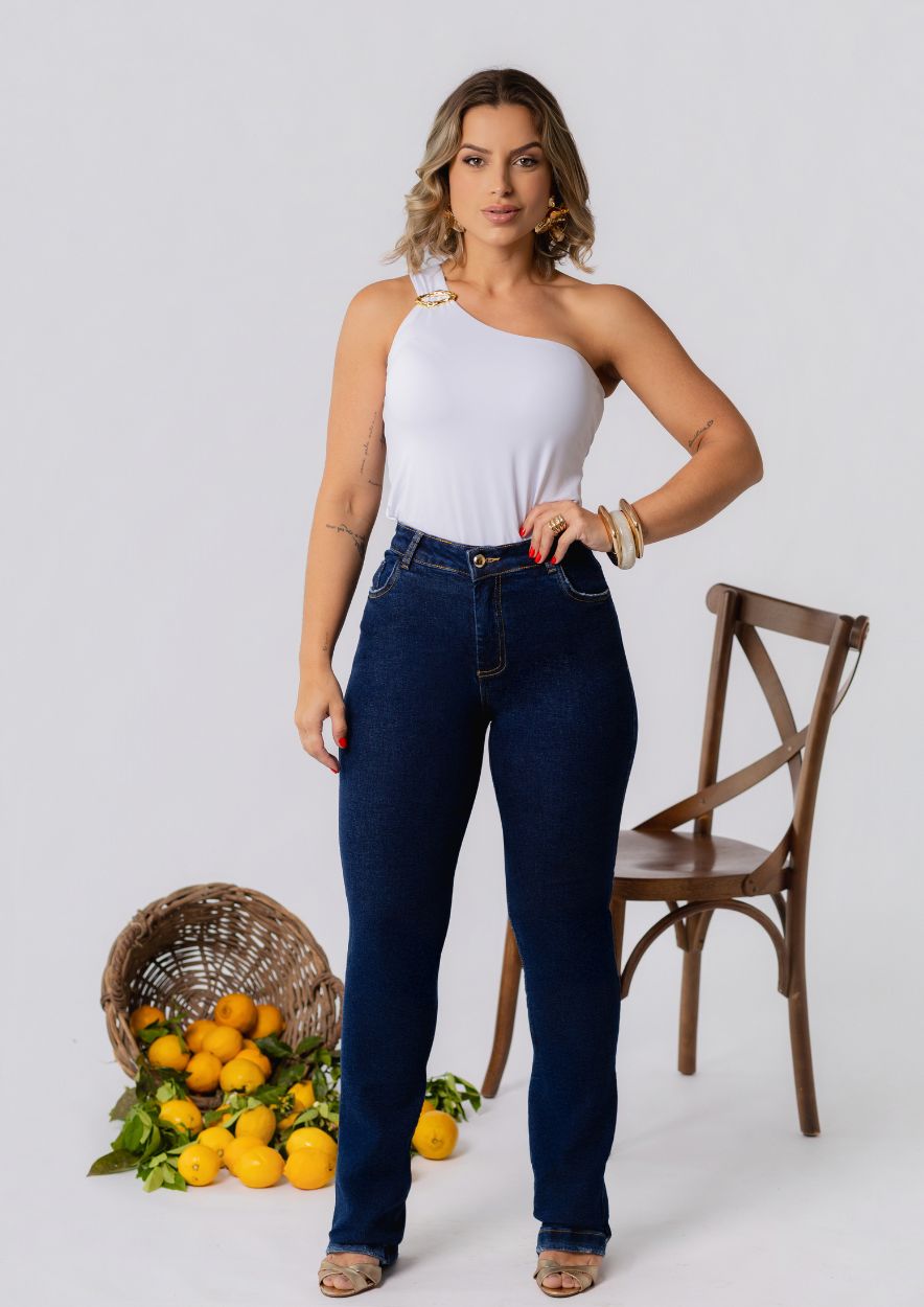 Calça Jeans Feminina Reta Azul Escuro