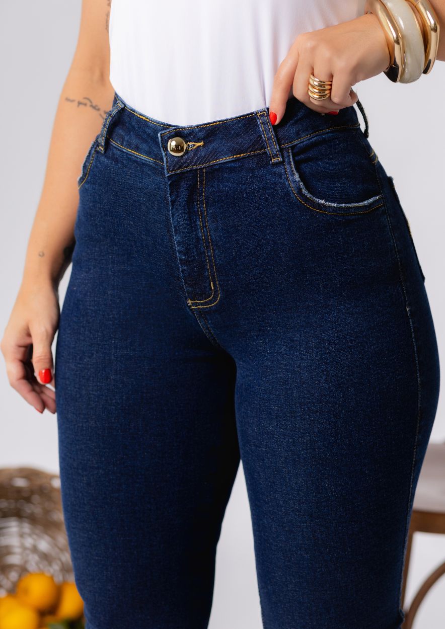 Calça Jeans Feminina Reta Azul Escuro - Imagem 2