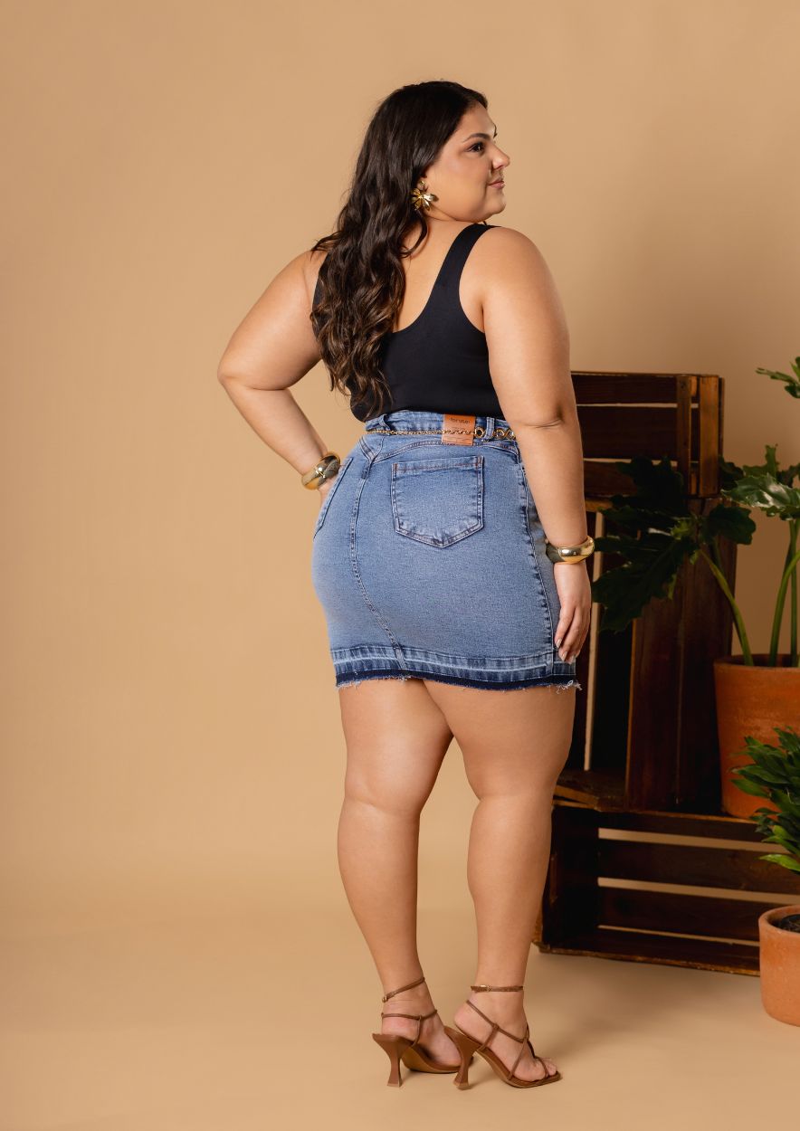 Saia jeans plus size feminina - Imagem 3