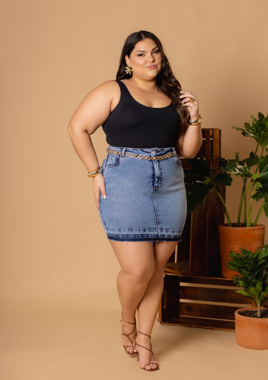 Saia jeans plus size feminina