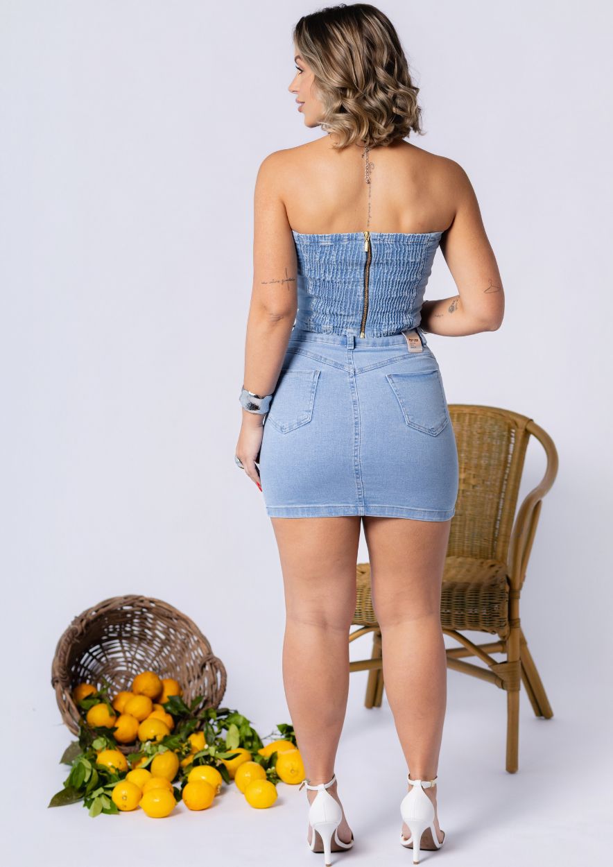 Mini Saia Jeans com Aplicação de Strass - Imagem 3