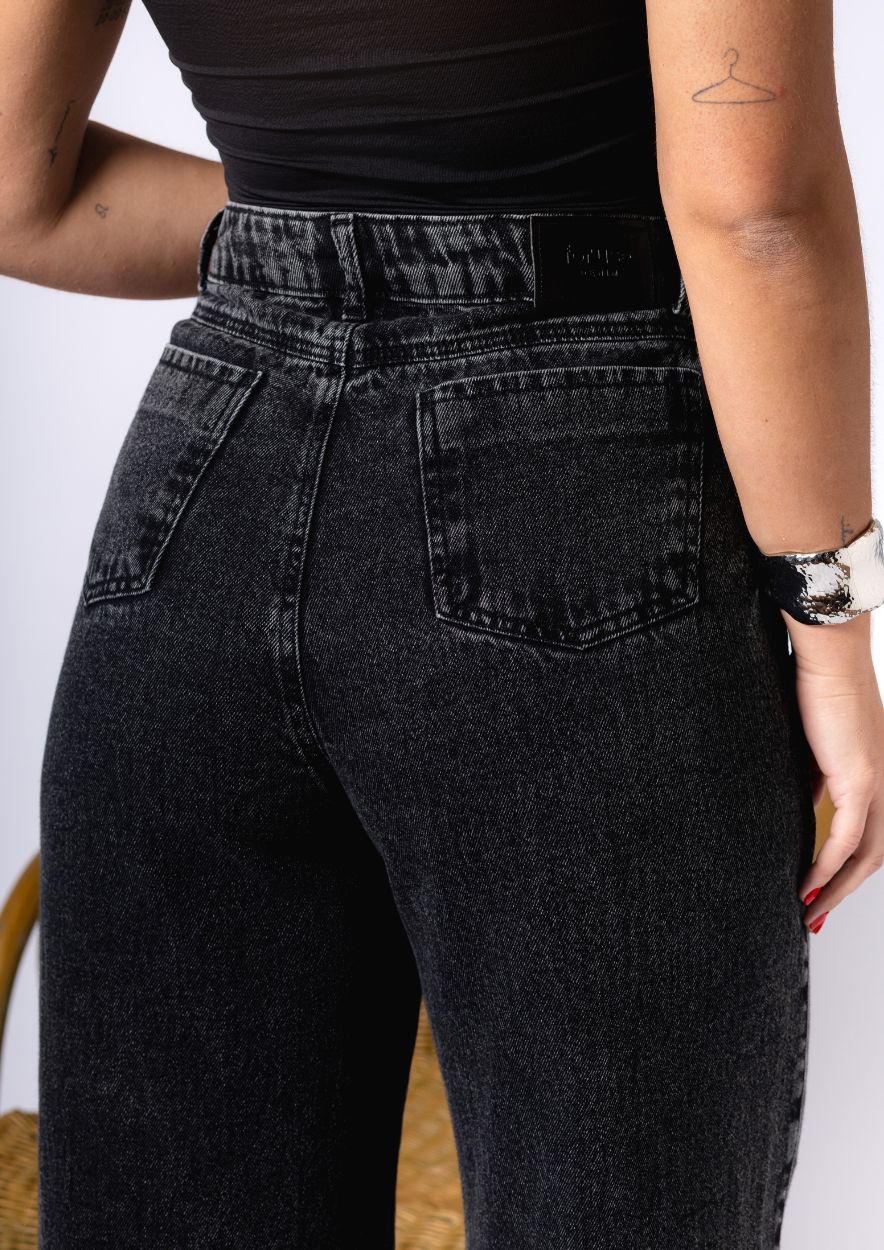 Calça Jeans Wide Leg Preta com Strass - Imagem 4