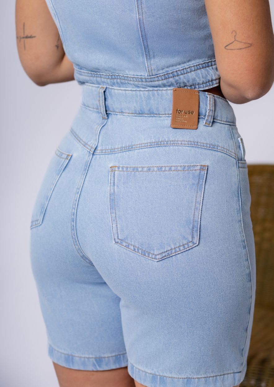 Bermuda Jeans Feminina Cintura Alta Destroyed - Imagem 4